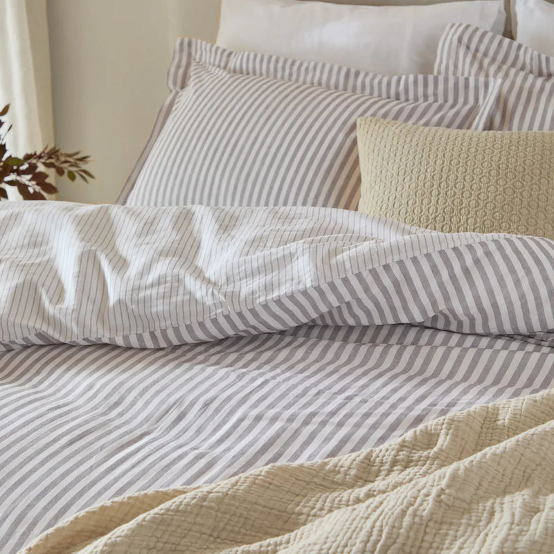 Hebden Stripe 100% Cotton Duvet Cover Set Mauve by Yard