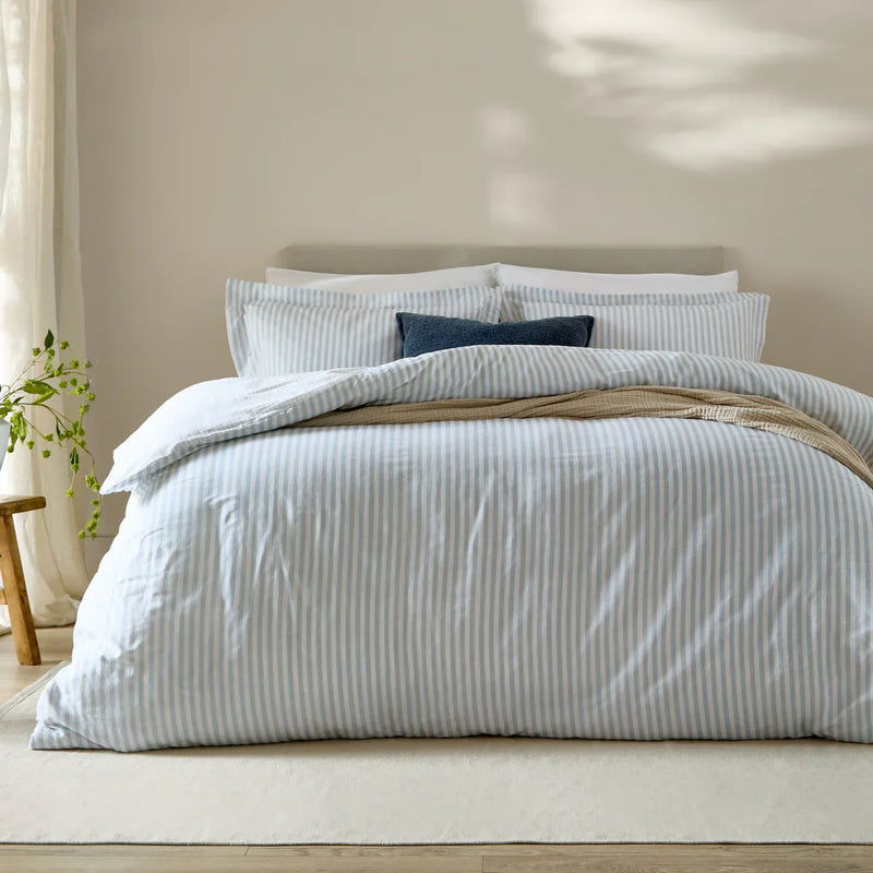 Hebden Stripe 100% Cotton Duvet Cover Set Mineral Blue by Yard