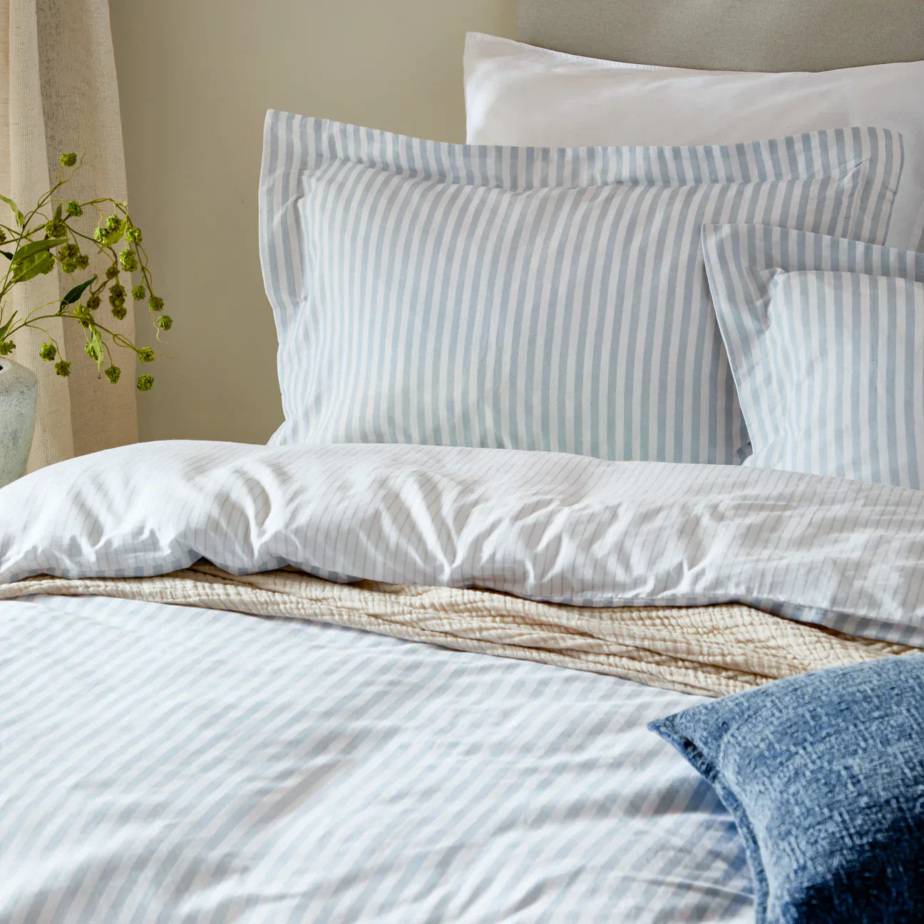 Yard (Riva Home) Duvet Cover set Hebden Stripe 100% Cotton Duvet Cover Set Mineral Blue by Yard