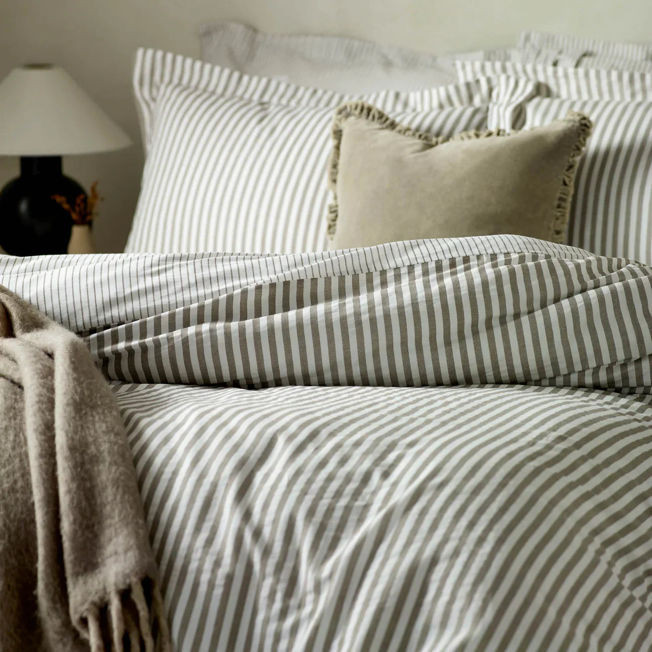 Yard (Riva Home) Duvet Cover set Hebden Stripe 100% Cotton Duvet Cover Set Mole  by Yard