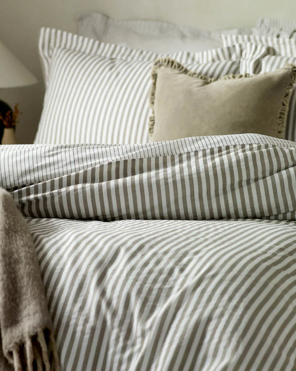 Hebden Stripe 100% Cotton Duvet Cover Set Mole  by Yard