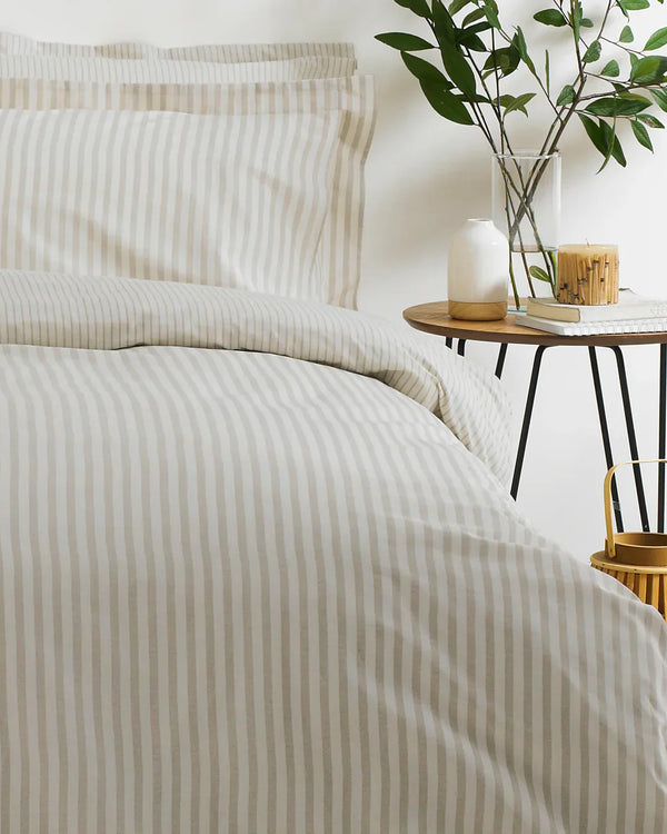Hebden Stripe 100% Cotton Duvet Cover Set Natural  by Yard
