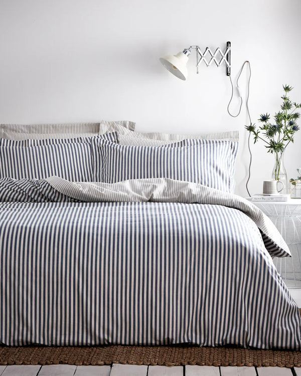 Hebden Stripe 100% Cotton Duvet Cover Set Navy  by Yard