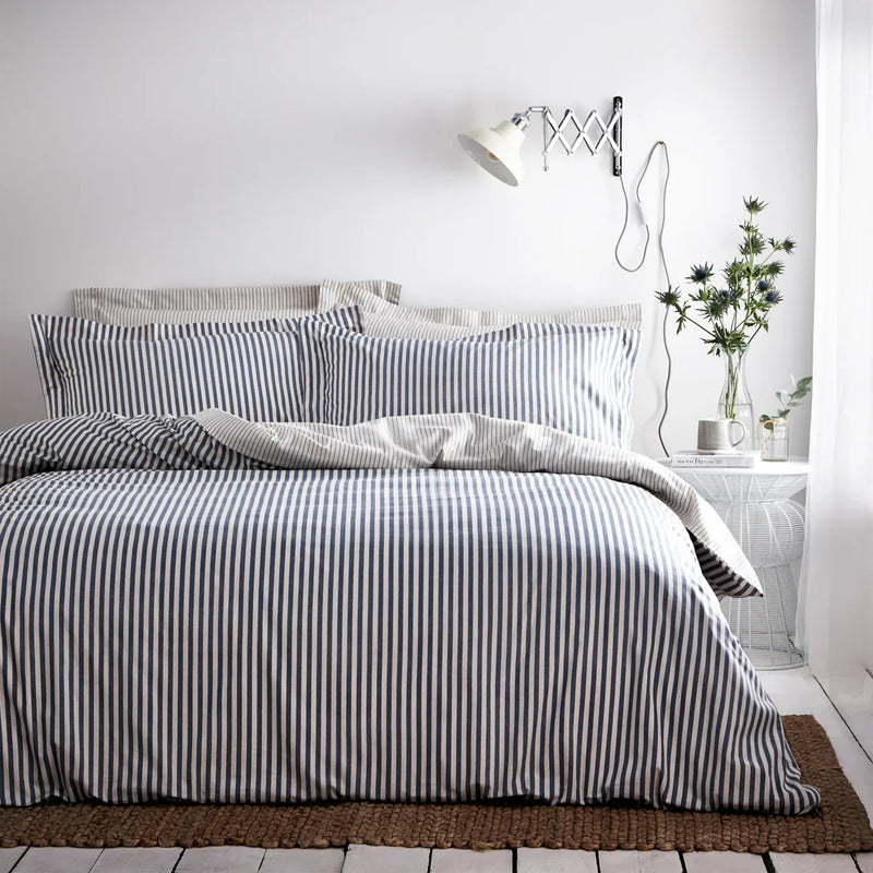 Hebden Stripe 100% Cotton Duvet Cover Set Navy  by Yard