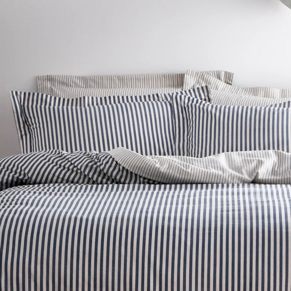Hebden Stripe 100% Cotton Duvet Cover Set Navy  by Yard