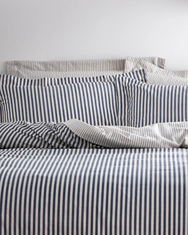 Hebden Stripe 100% Cotton Duvet Cover Set Navy  by Yard