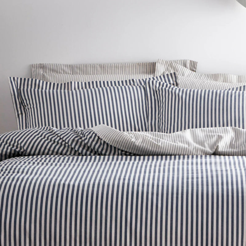 Hebden Stripe 100% Cotton Duvet Cover Set Navy  by Yard