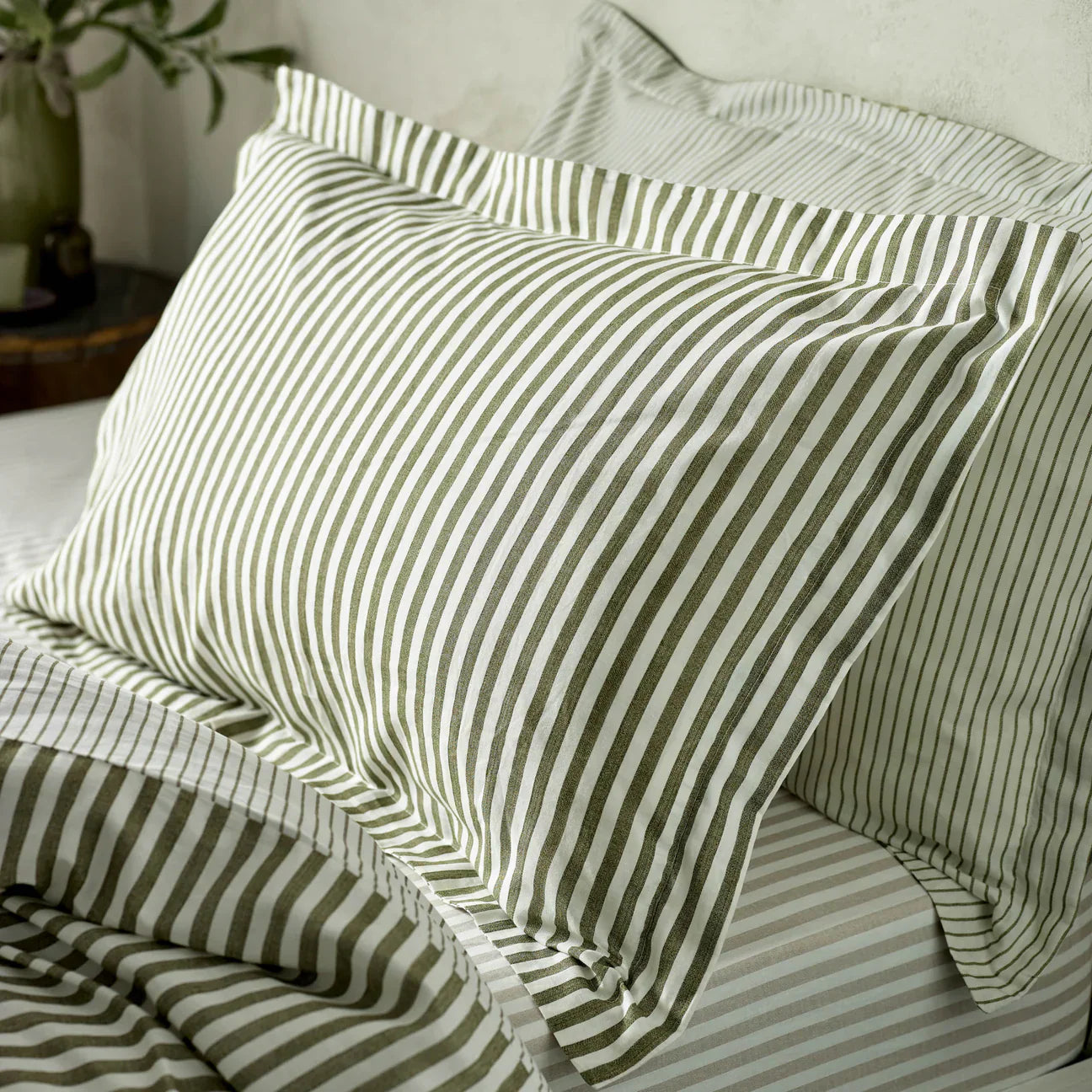 Yard (Riva Home) Duvet Cover set Hebden Stripe 100% Cotton Duvet Cover Set Olive  by Yard