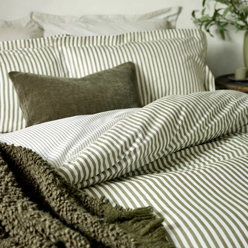 Hebden Stripe 100% Cotton Duvet Cover Set Olive  by Yard