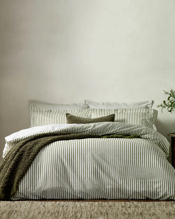 Hebden Stripe 100% Cotton Duvet Cover Set Olive  by Yard