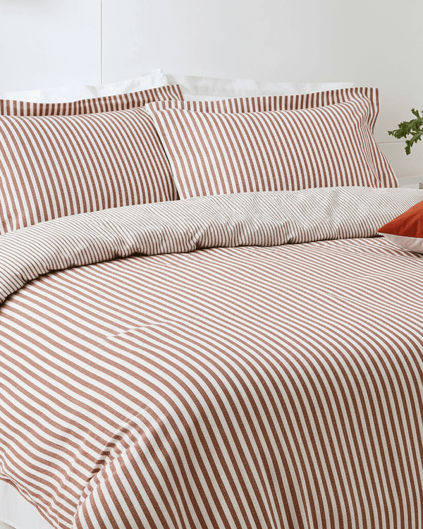 Hebden Stripe 100% Cotton Duvet Cover Set Pecan  by Yard
