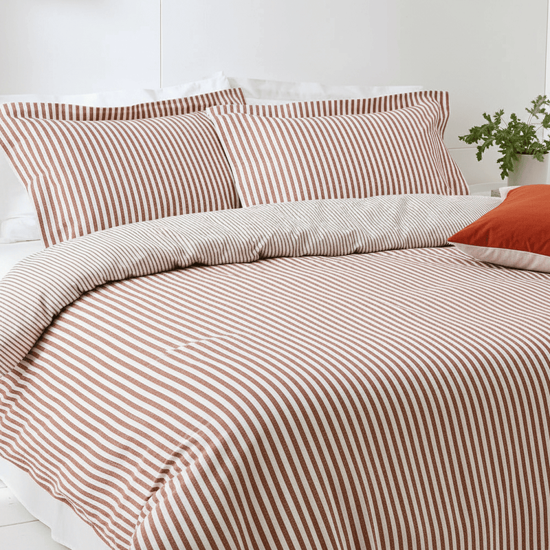 Hebden Stripe 100% Cotton Duvet Cover Set Pecan  by Yard