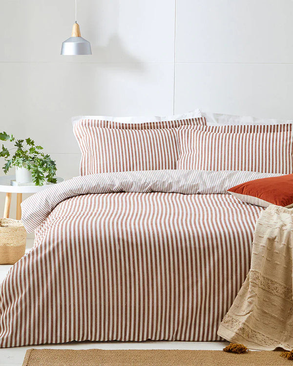 Hebden Stripe 100% Cotton Duvet Cover Set Pecan  by Yard