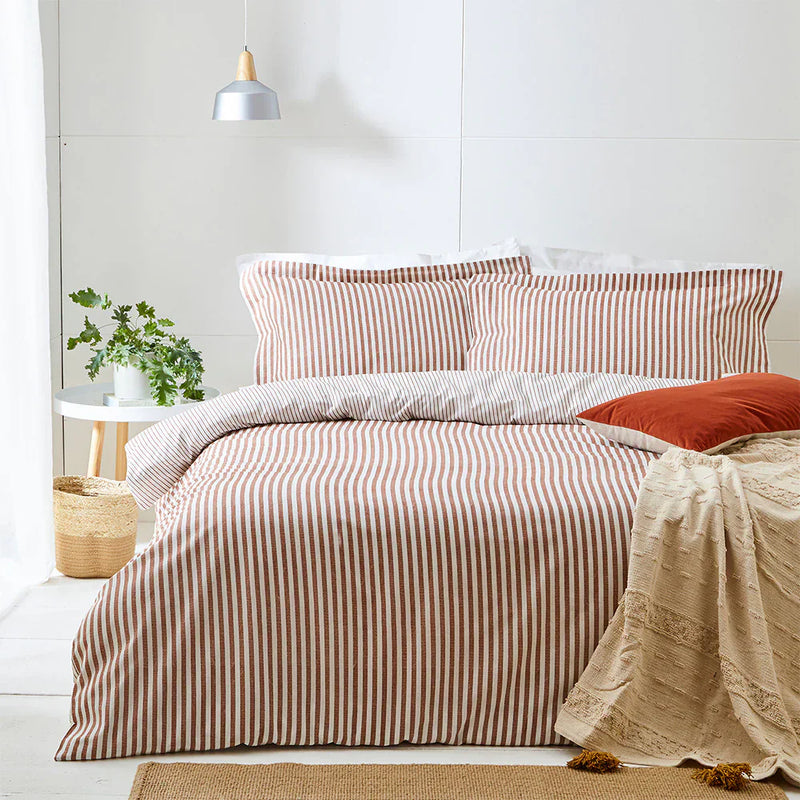 Hebden Stripe 100% Cotton Duvet Cover Set Pecan  by Yard