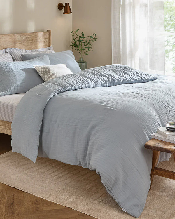 Lark Muslin 100% Cotton Duvet Cover Set Mineral Blue by Yard