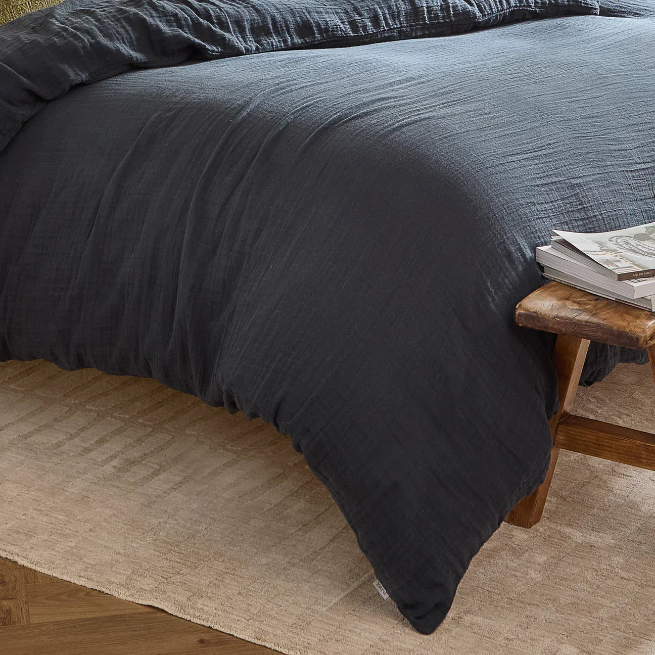 Yard (Riva Home) Duvet Cover set Lark Muslin 100% Cotton Duvet Cover Set Mineral Navy by Yard
