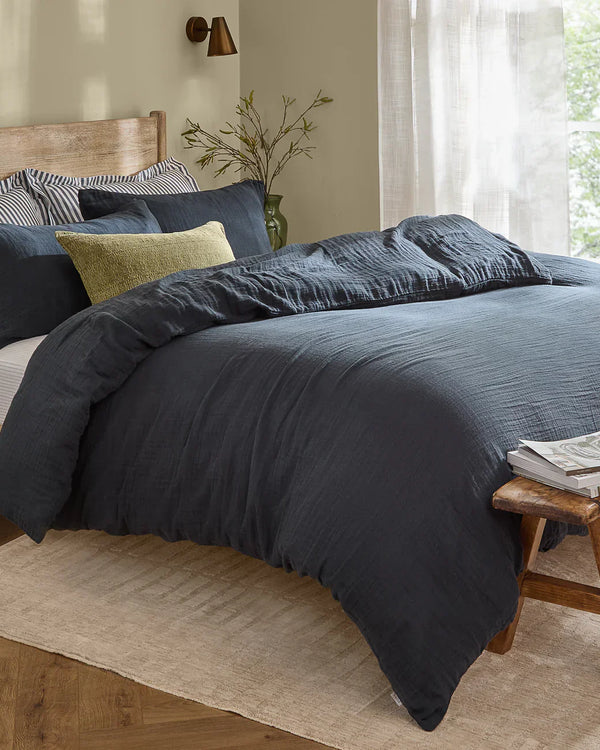 Lark Muslin 100% Cotton Duvet Cover Set Mineral Navy by Yard