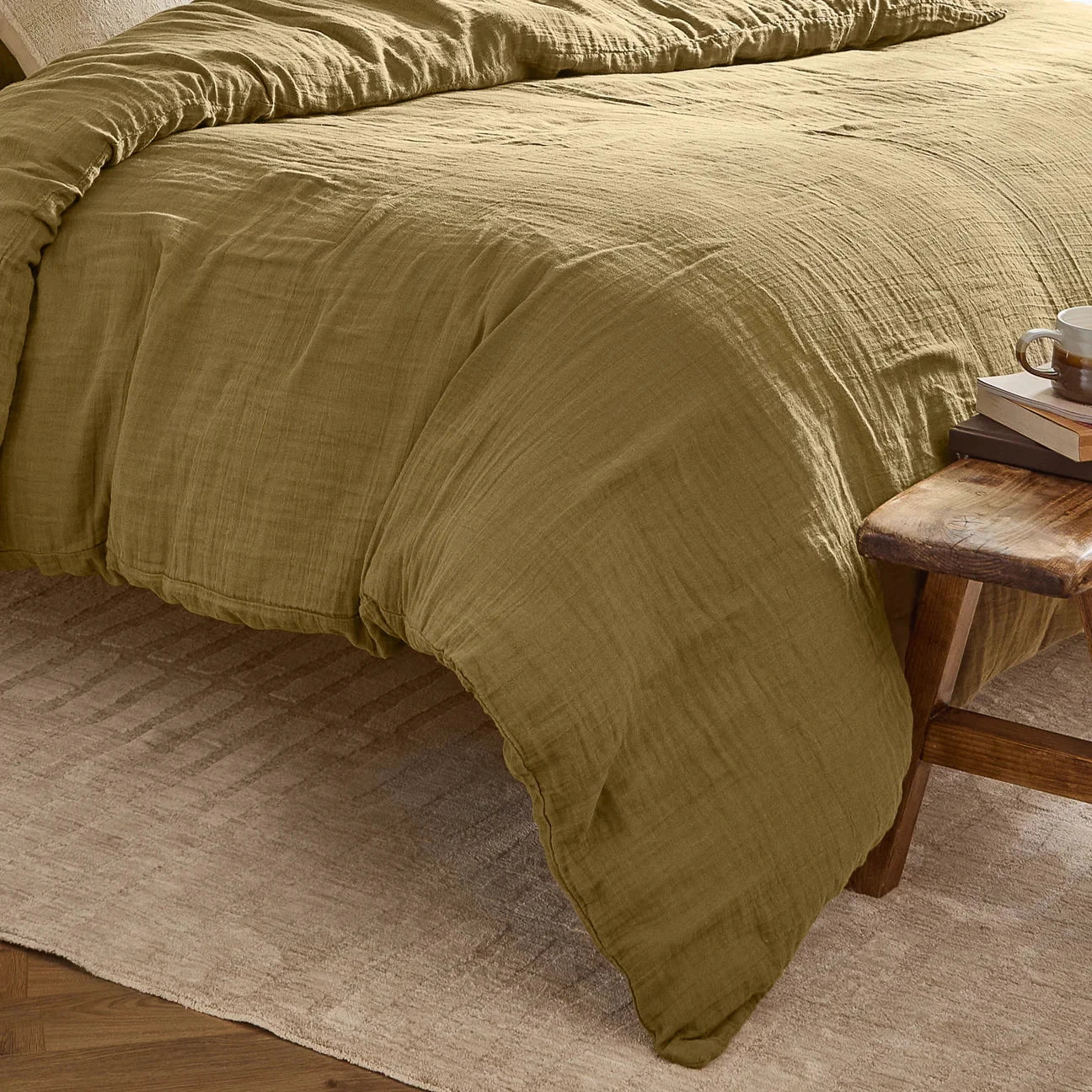 Yard (Riva Home) Duvet Cover set Lark Muslin 100% Cotton Duvet Cover Set Mineral Olive by Yard