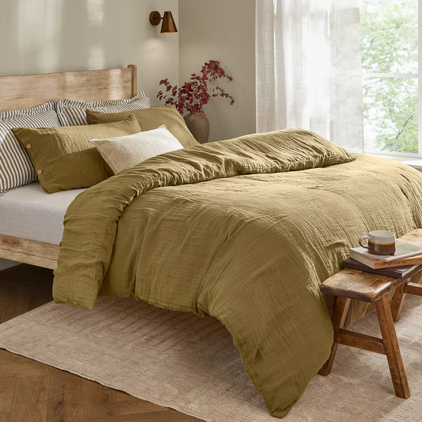 Lark Muslin 100% Cotton Duvet Cover Set Mineral Olive by Yard