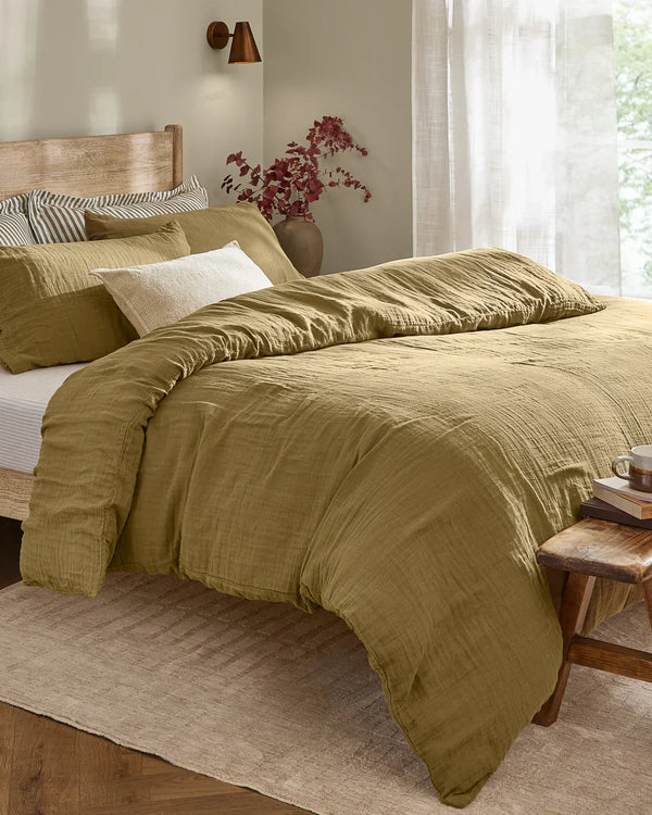 Lark Muslin 100% Cotton Duvet Cover Set Mineral Olive by Yard