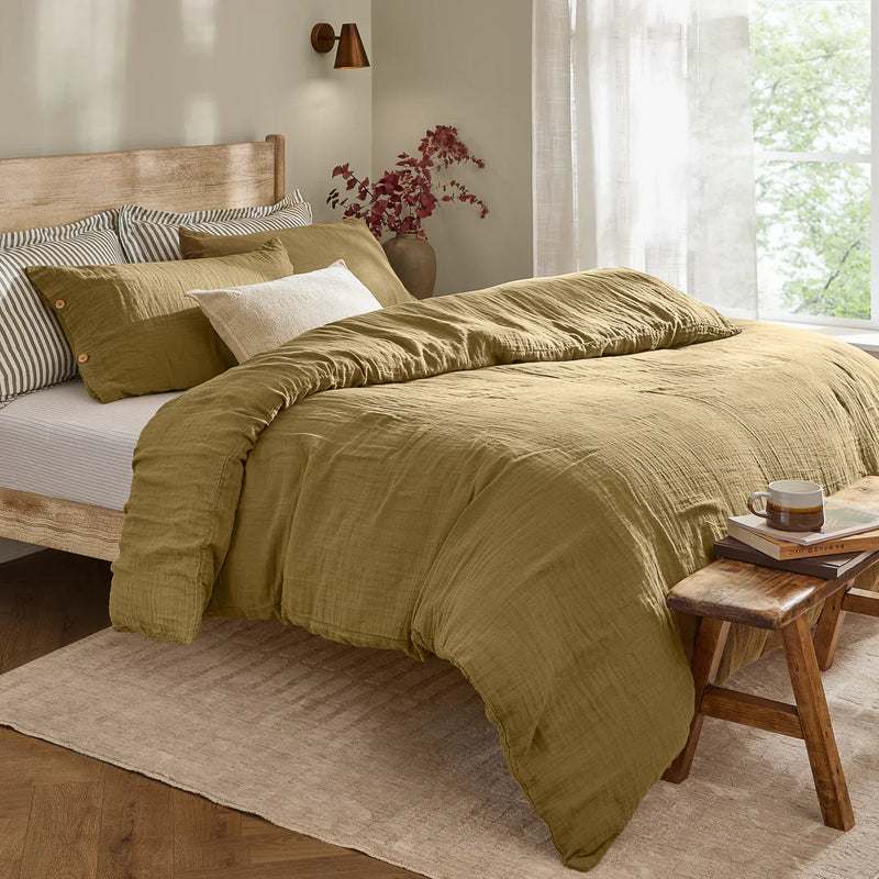 Lark Muslin 100% Cotton Duvet Cover Set Mineral Olive by Yard