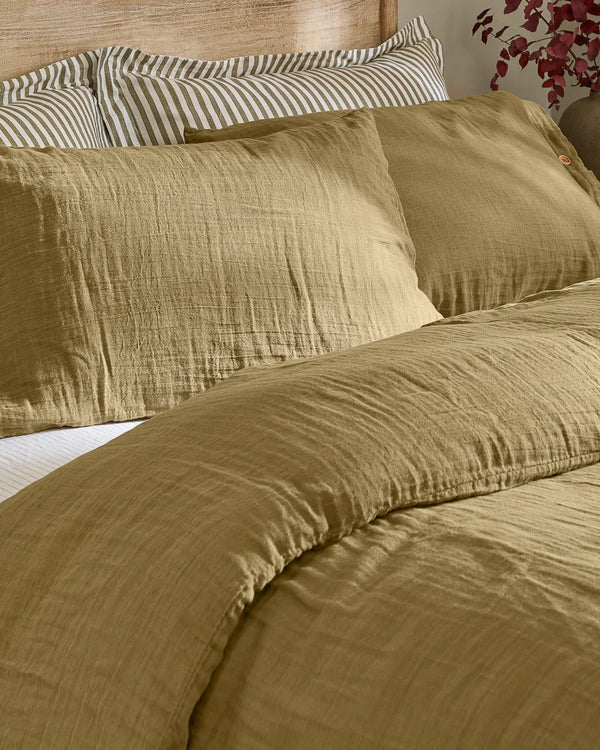 Lark Muslin 100% Cotton Duvet Cover Set Mineral Olive by Yard