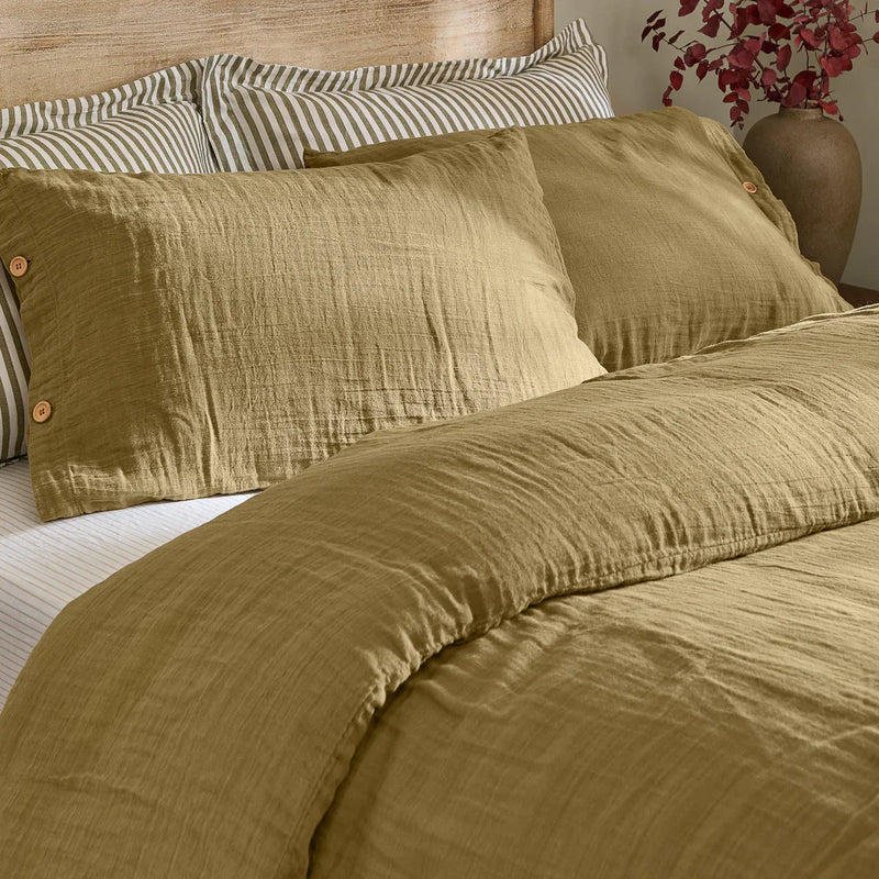 Lark Muslin 100% Cotton Duvet Cover Set Mineral Olive by Yard