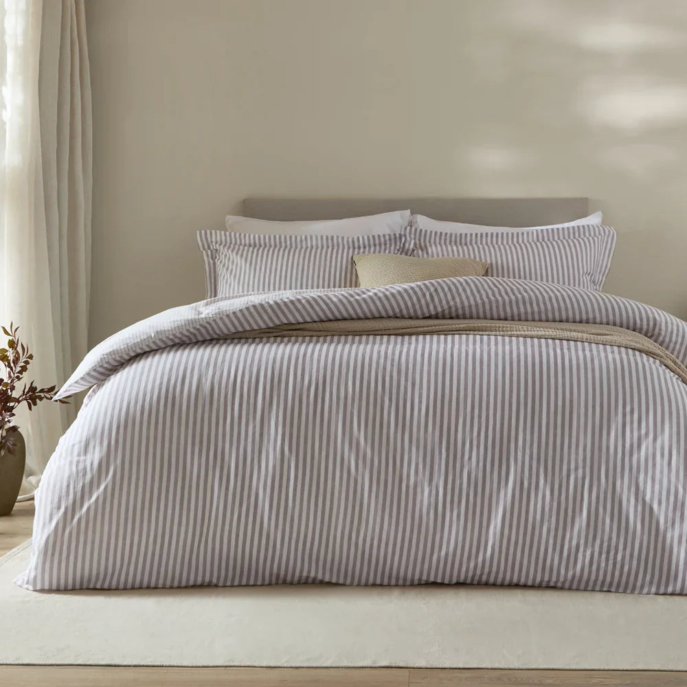 Yard (Riva Home) Duvet Cover set Mauve / Single HEBDEN MÉLANGE STRIPE 100% COTTON DUVET COVER SET by Yard