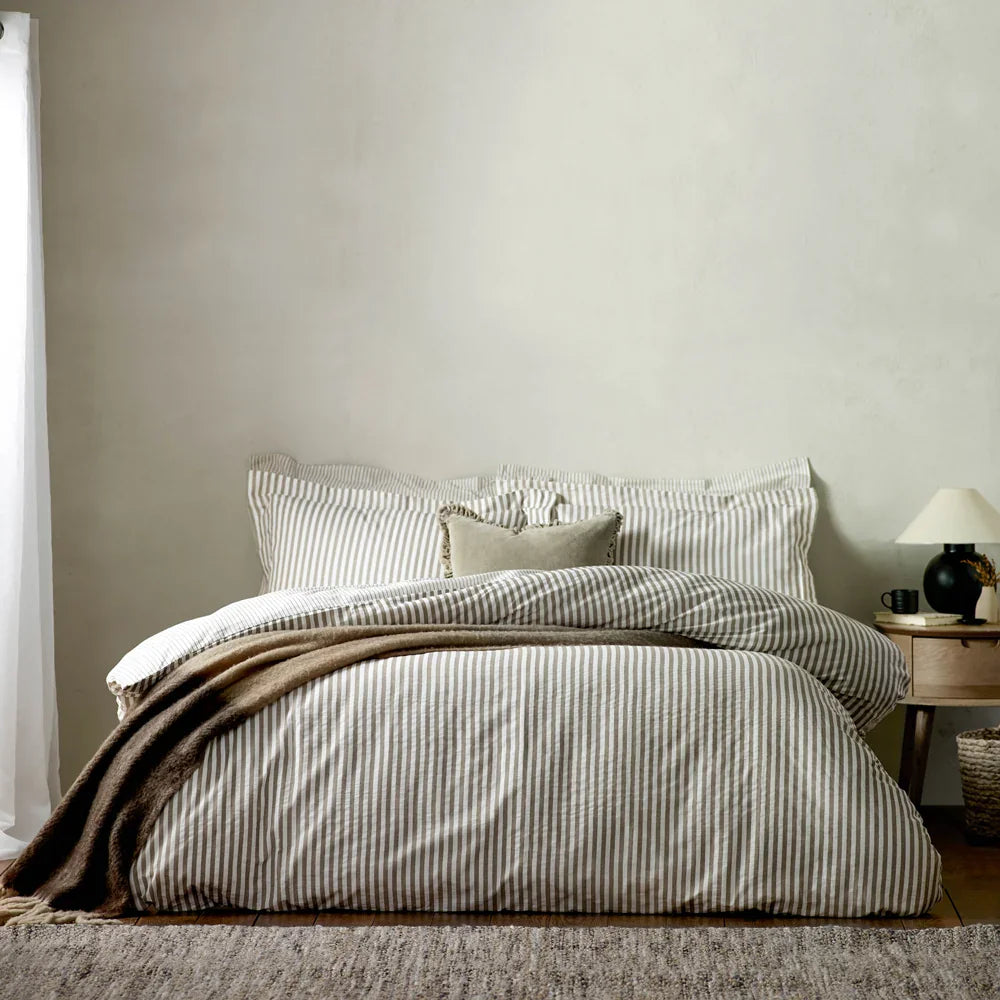 Yard (Riva Home) Duvet Cover set Mole / Single HEBDEN MÉLANGE STRIPE 100% COTTON DUVET COVER SET by Yard