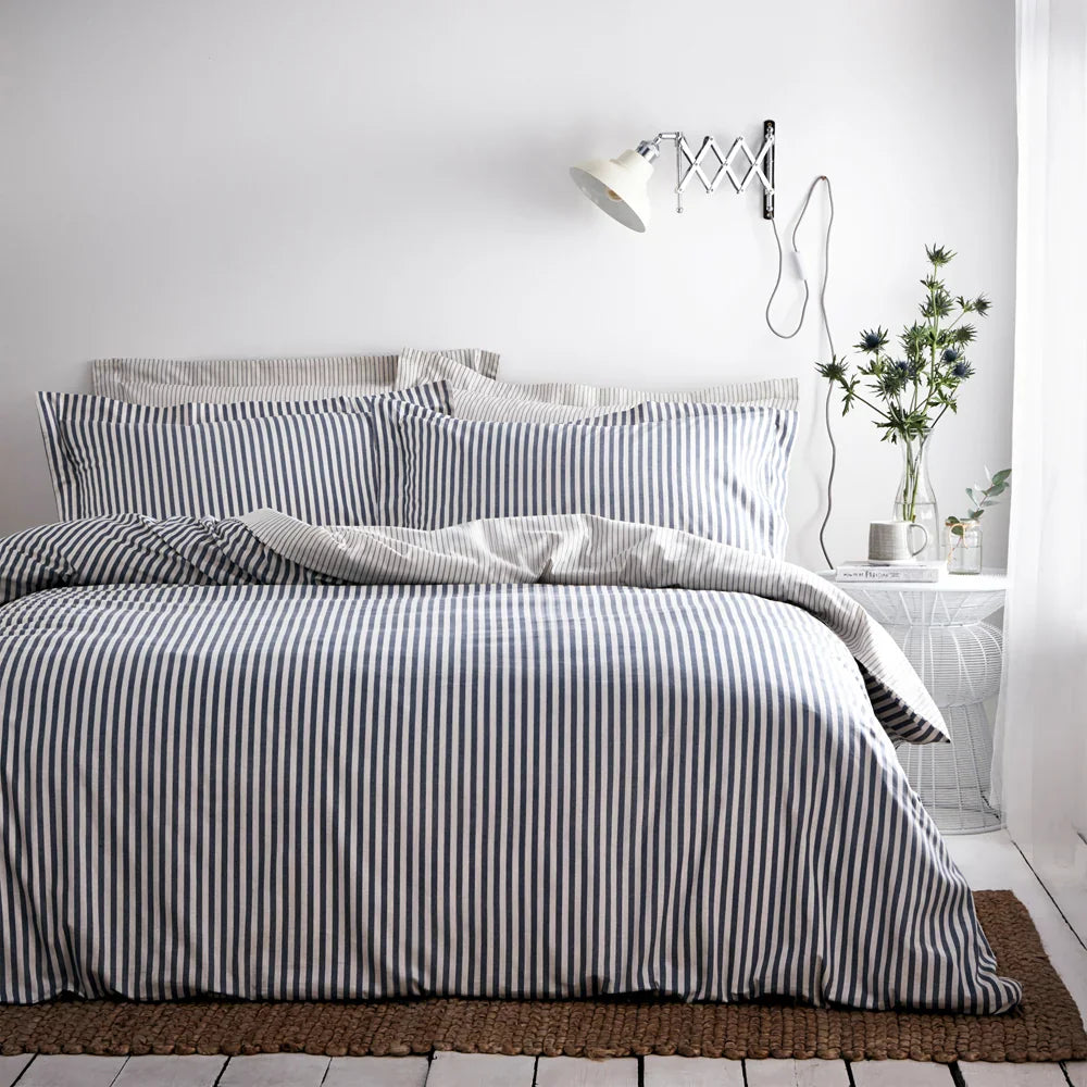 Yard (Riva Home) Duvet Cover set Navy / Single HEBDEN MÉLANGE STRIPE 100% COTTON DUVET COVER SET by Yard