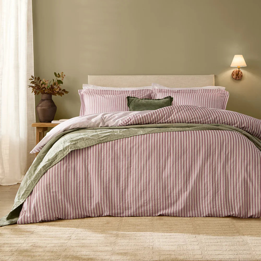 Yard (Riva Home) Duvet Cover set Rosewood / Single HEBDEN MÉLANGE STRIPE 100% COTTON DUVET COVER SET by Yard