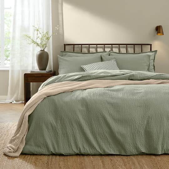 Yard (Riva Home) Duvet Cover set Single / Bay Green HEBDEN RELAXED SEERSUCKER DUVET COVER SET by Yard