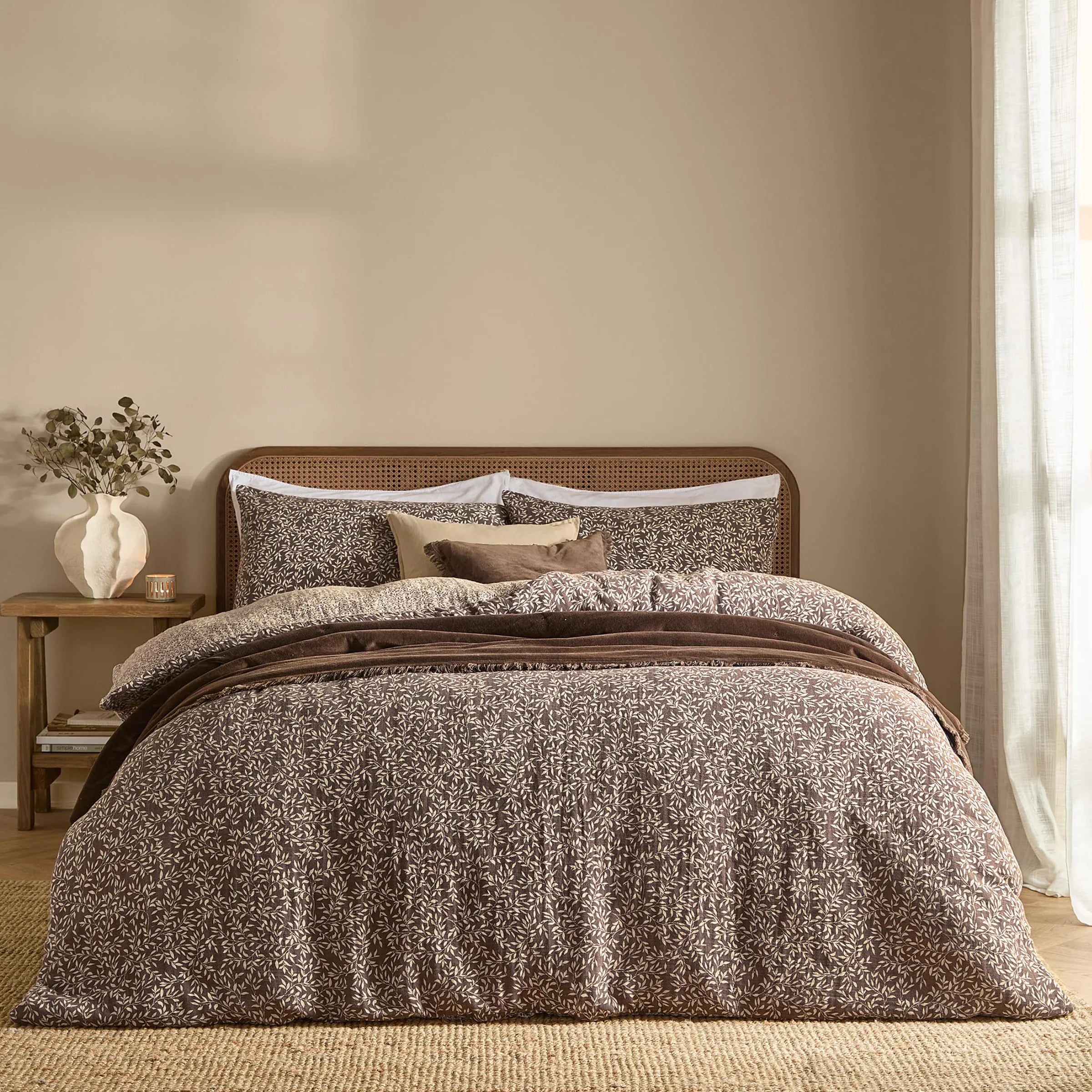 Yard (Riva Home) Duvet Cover set Single / Chocolate PERRIE LEAF MUSLIN 100% COTTON DUVET COVER SET by Yard