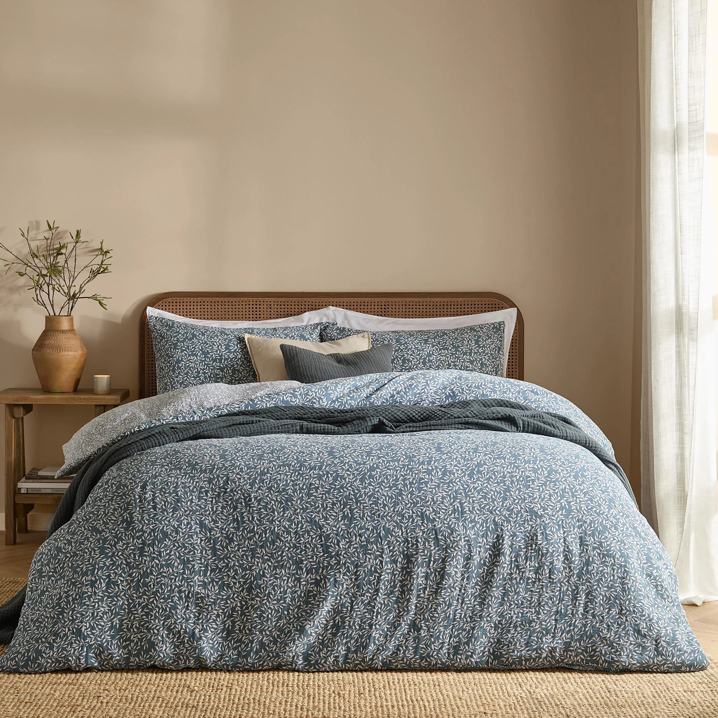 Yard (Riva Home) Duvet Cover set Single / Denim PERRIE LEAF MUSLIN 100% COTTON DUVET COVER SET by Yard