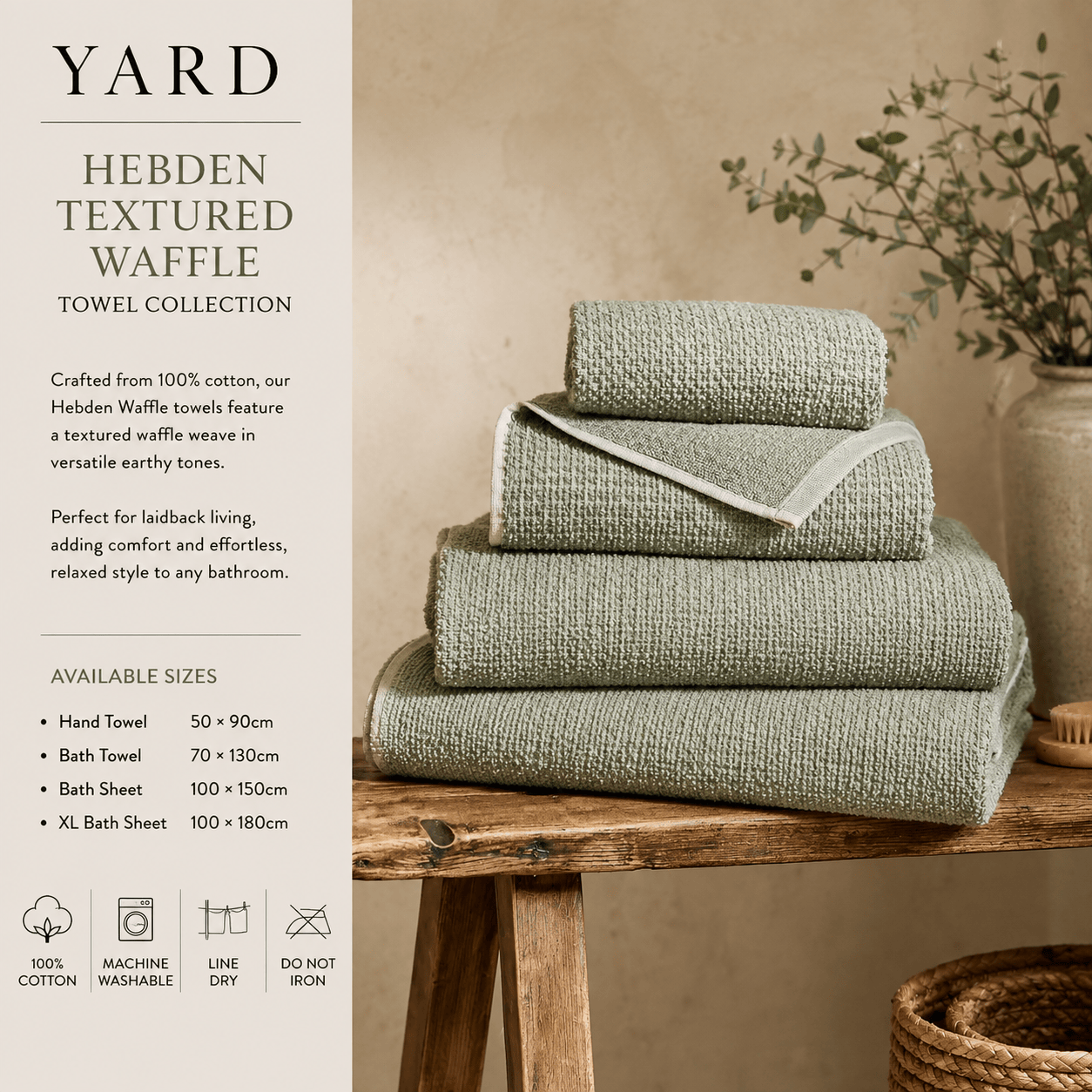 Yard (Riva Home) Home Accessories Bay Green / Hand Towel  • 50 × 90cm HEBDEN TEXTURED WAFFLE TOWEL COLLECTION by Yard