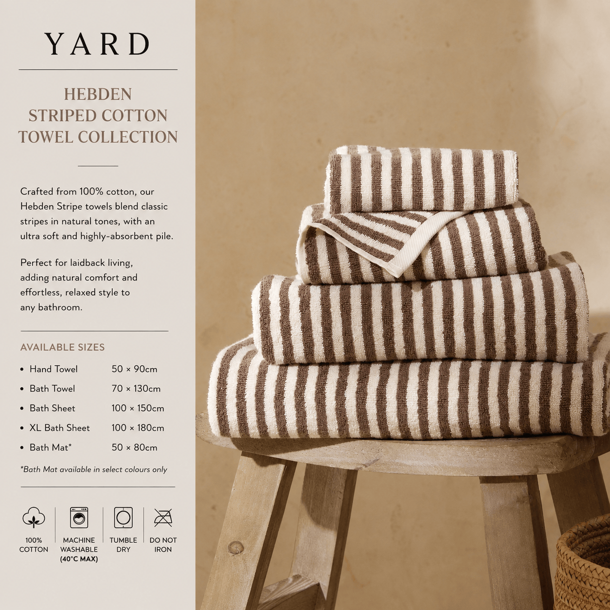 Yard (Riva Home) Home Accessories Chocolate / Hand Towel  • 50 × 90cm HEBDEN STRIPED COTTON TOWELS COLLECTION by Yard