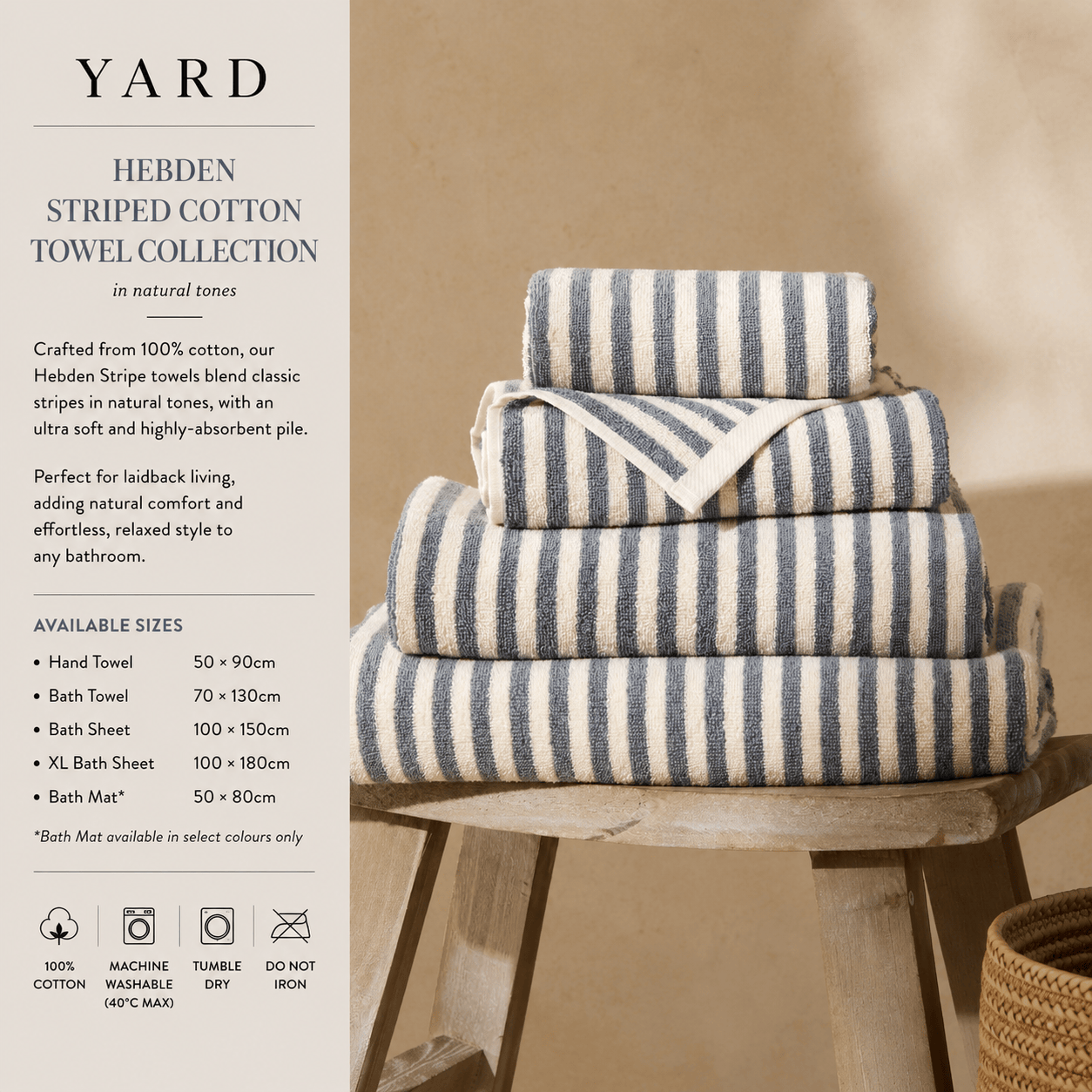 Yard (Riva Home) Home Accessories Denim / Hand Towel  • 50 × 90cm HEBDEN STRIPED COTTON TOWELS COLLECTION by Yard