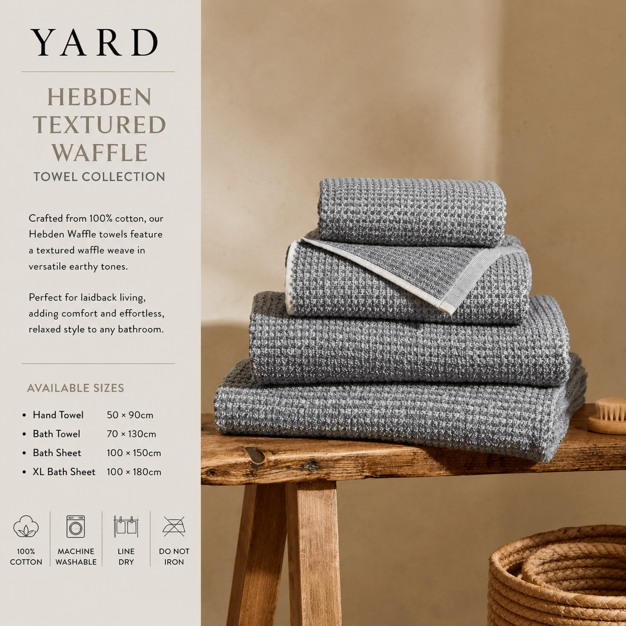 Yard (Riva Home) Home Accessories Denim / Hand Towel  • 50 × 90cm HEBDEN TEXTURED WAFFLE TOWEL COLLECTION by Yard