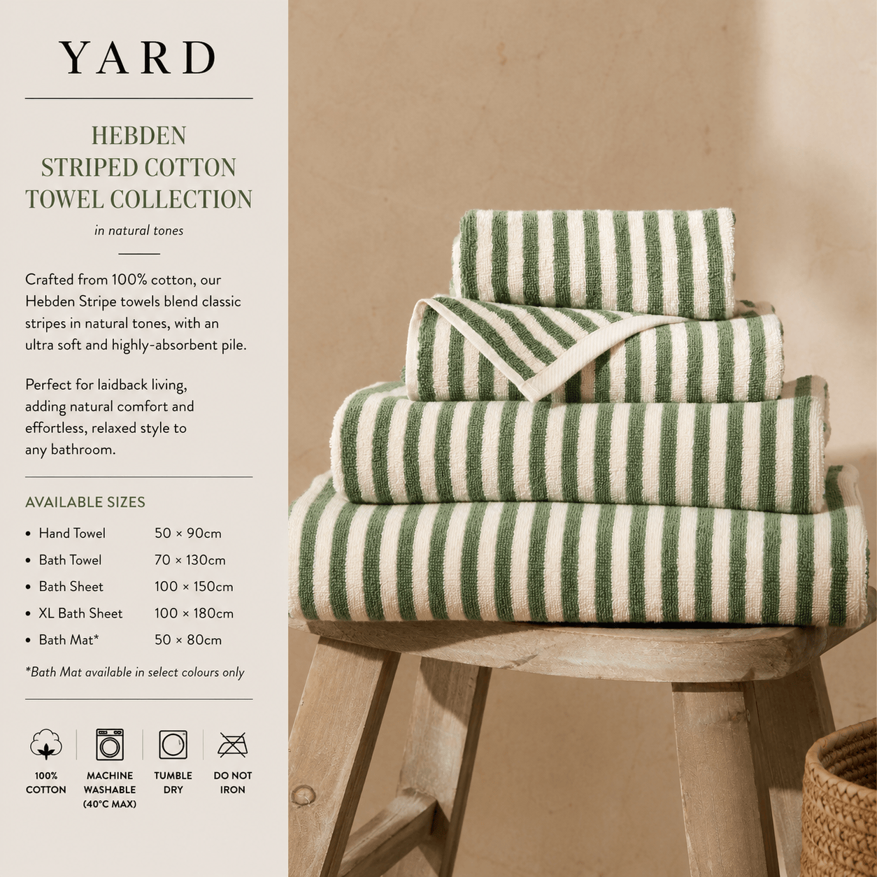 Yard (Riva Home) Home Accessories Forest / Hand Towel  • 50 × 90cm HEBDEN STRIPED COTTON TOWELS COLLECTION by Yard
