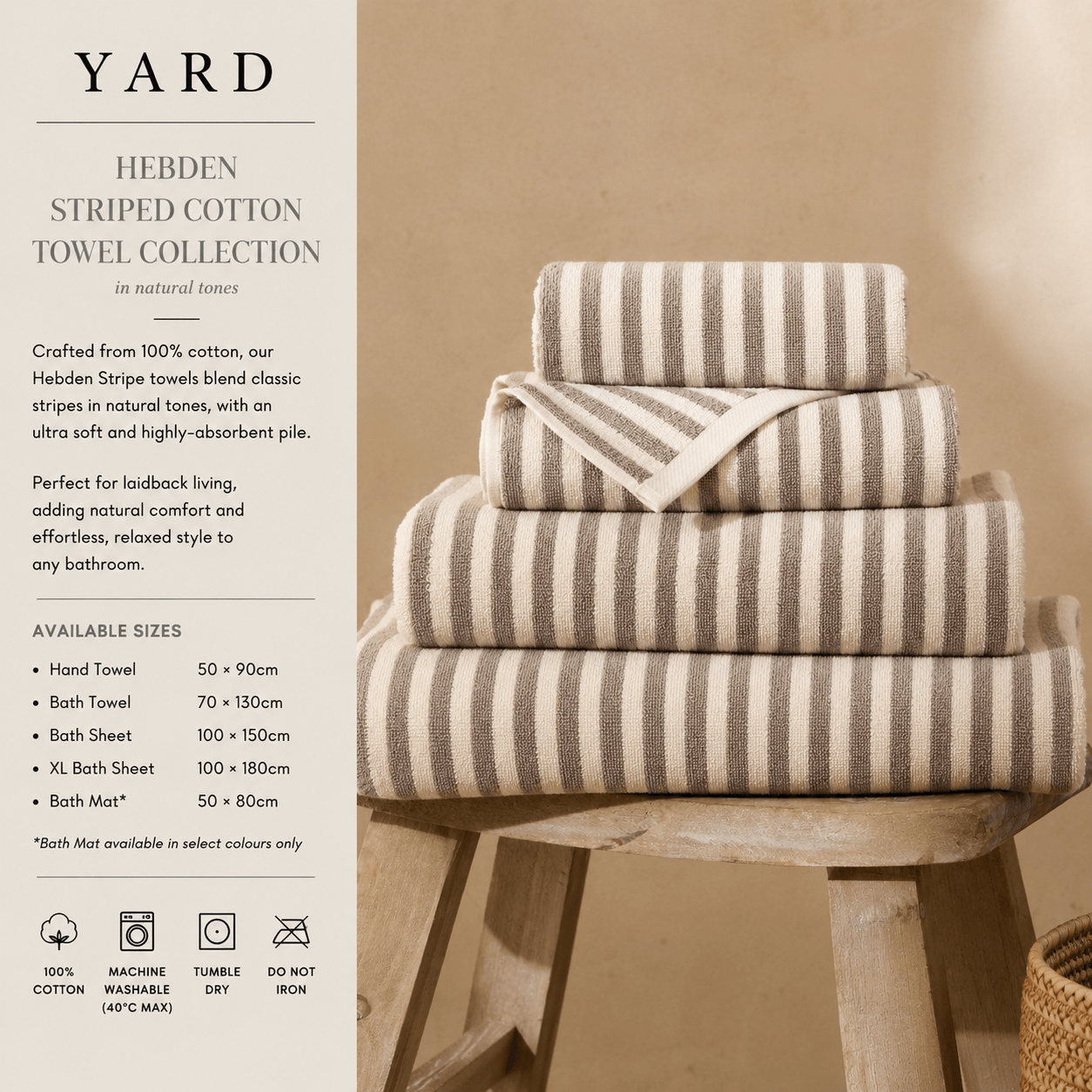 Yard (Riva Home) Home Accessories Grey / Hand Towel  • 50 × 90cm HEBDEN STRIPED COTTON TOWELS COLLECTION by Yard