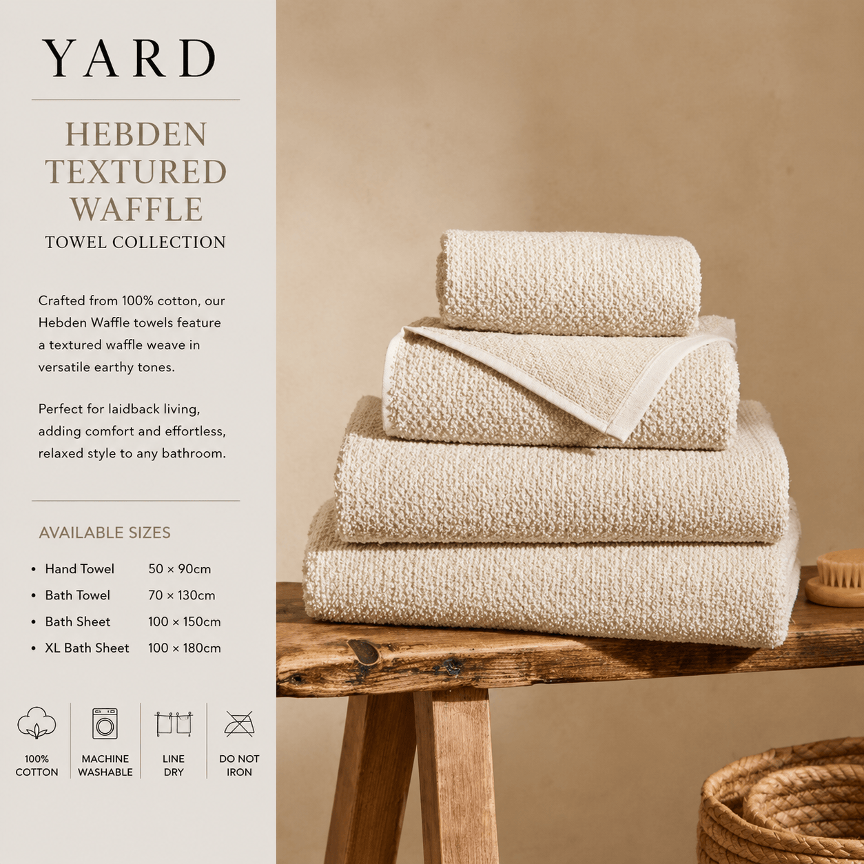 Yard (Riva Home) Home Accessories Stone / Hand Towel  • 50 × 90cm HEBDEN TEXTURED WAFFLE TOWEL COLLECTION by Yard