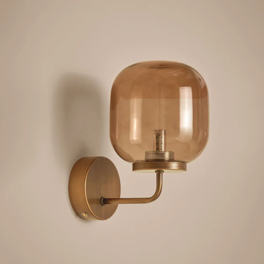 Yard (Riva Home) Lamp ELGIN RECHARGEABLE WALL LIGHT – AMBER GLASS / AGED BRASS OR SMOKED GLASS / ESPRESSO BROWN by Yard