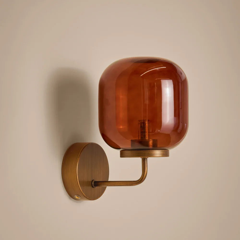 Yard (Riva Home) Lamp ELGIN RECHARGEABLE WALL LIGHT – AMBER GLASS / AGED BRASS OR SMOKED GLASS / ESPRESSO BROWN by Yard