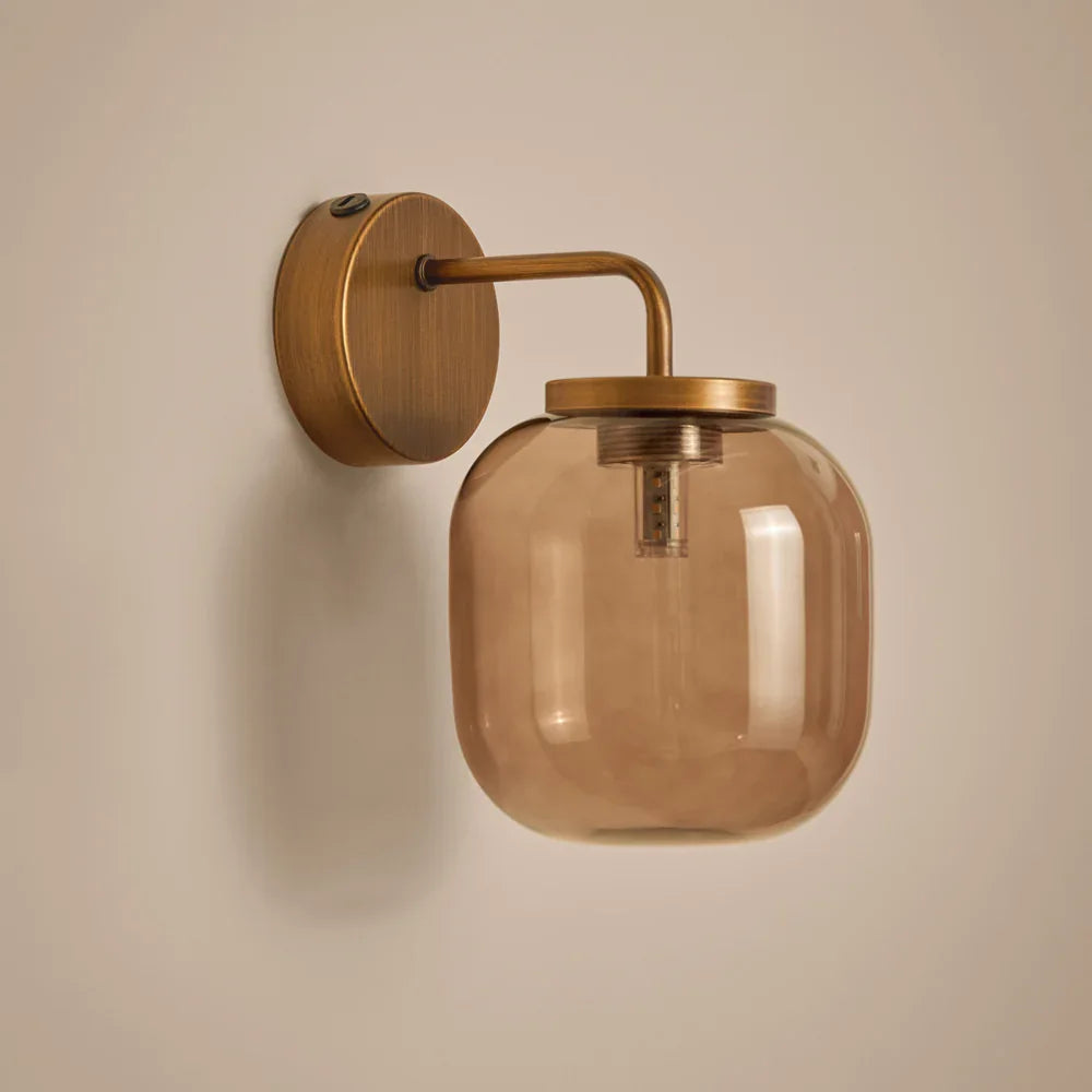 Yard (Riva Home) Lamp Espresso Brown ELGIN RECHARGEABLE WALL LIGHT – AMBER GLASS / AGED BRASS OR SMOKED GLASS / ESPRESSO BROWN by Yard