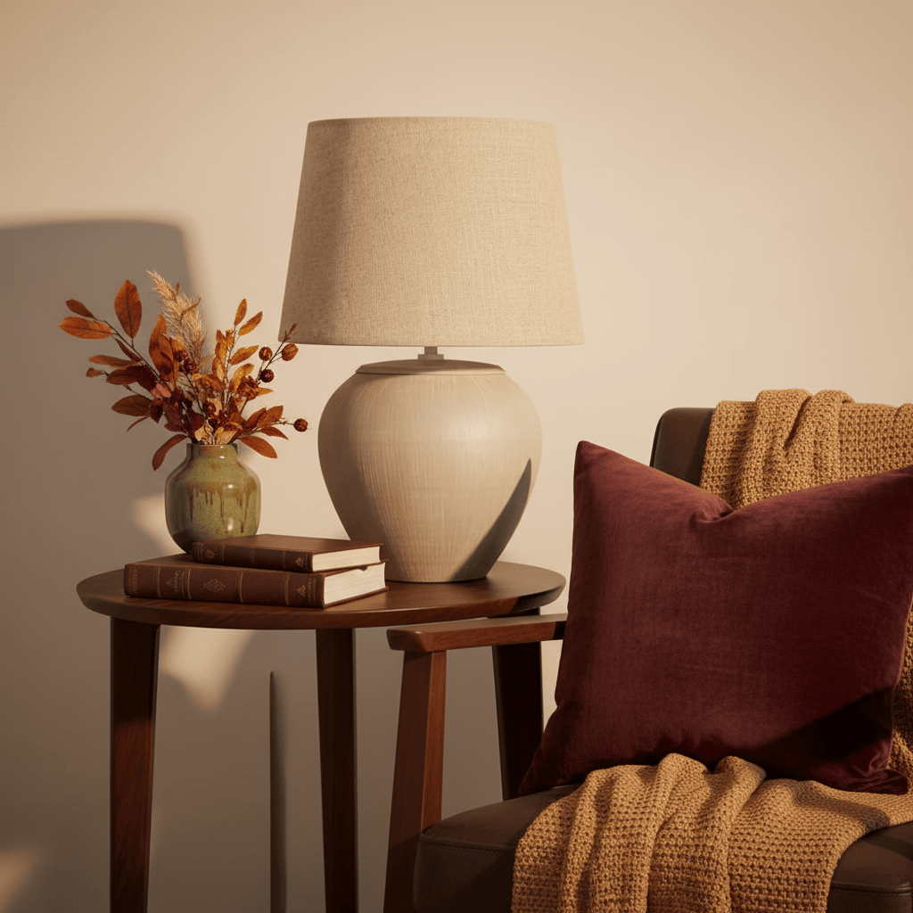 Yard (Riva Home) Lamp HELSTON ROUND WIRED TABLE LAMP – ESPRESSO BROWN, OLIVE & SANDSTONE by Yard