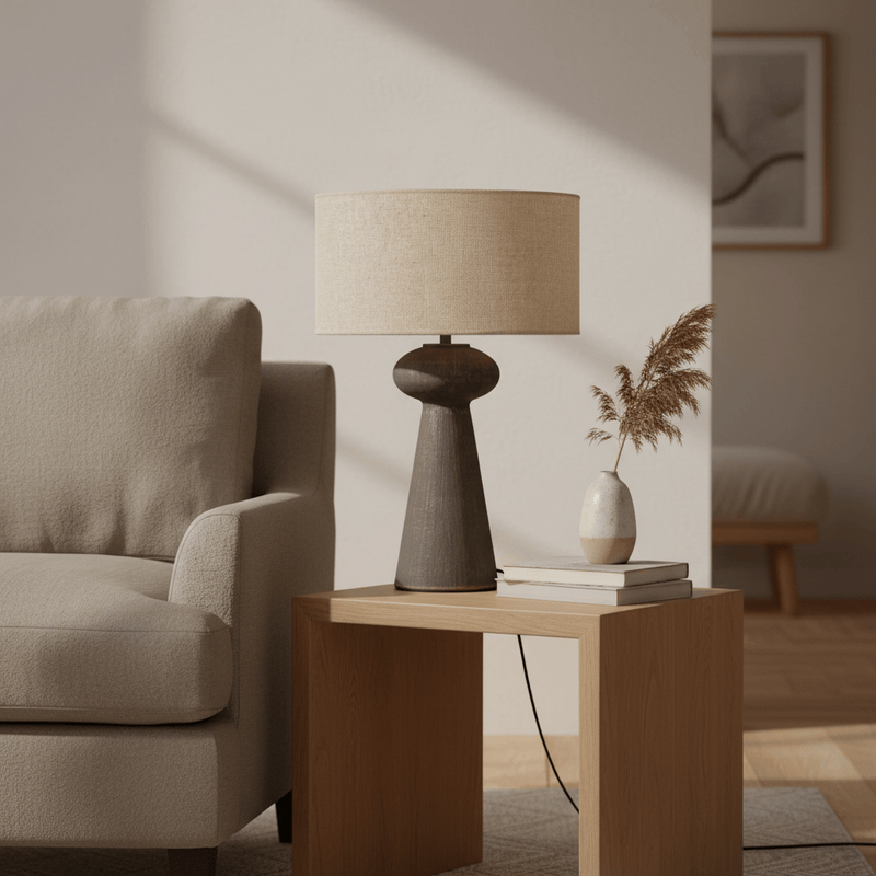 HELSTON WIRED TABLE LAMP – ESPRESSO BROWN, OLIVE & SANDSTONE by Yard