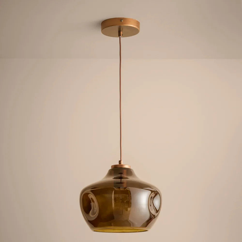 Yard (Riva Home) Lamp Moss PENRYN GLASS PENDANT CEILING LIGHT – CLEAR, MOSS & SMOKED BROWN by Yard
