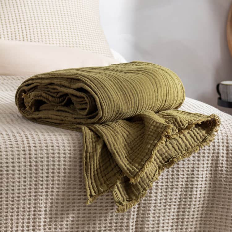 Yard (Riva Home) Throw Khaki LARK MUSLIN COTTON THROW by Yard