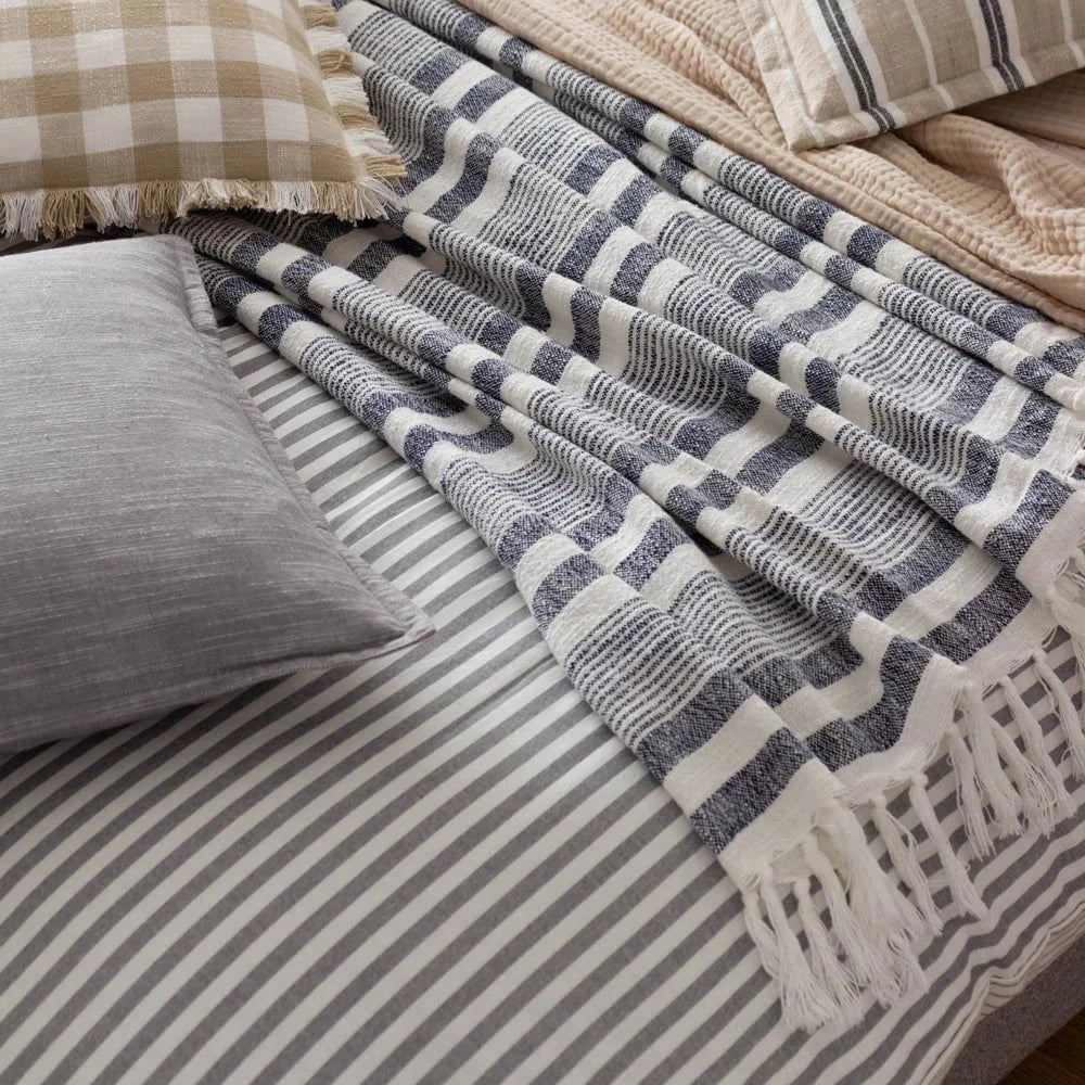 Yard (Riva Home) Throw NEELA STRIPE FRINGED THROWS – NATURAL/NAVY by Yard