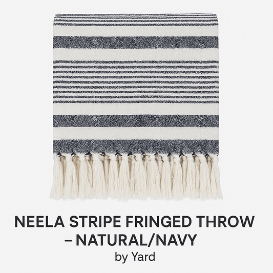 Yard (Riva Home) Throw NEELA STRIPE FRINGED THROWS – NATURAL/NAVY by Yard